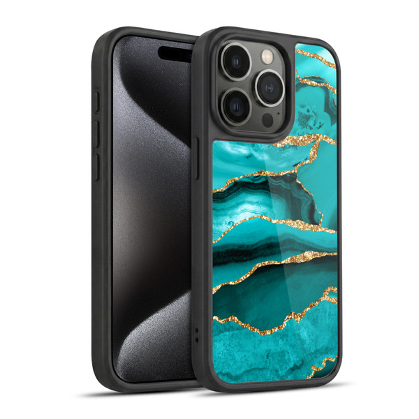 UtArt Malachite Emerald Aquamarine Gold Waves Gel Armour Case For Apple iPhone 15 Pro