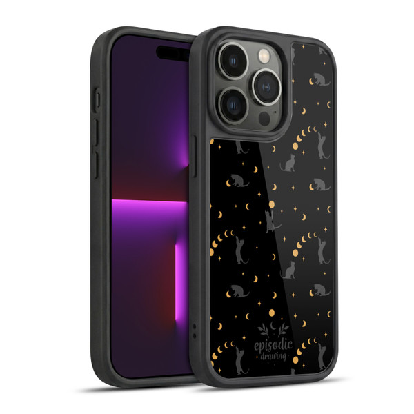 Episodic Drawing Spooky Patterns Black Cat Gel Armour Case For Apple iPhone 14 Pro
