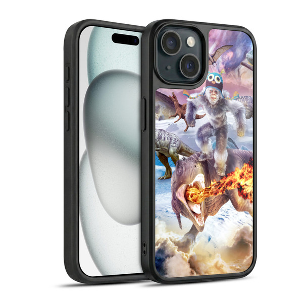 Random Galaxy Mixed Designs Monkey Riding Dinosaur Gel Armour Case For Apple iPhone 15