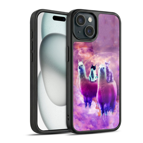 Random Galaxy Space Llama Kitty & Cat Gel Armour Case For Apple iPhone 15