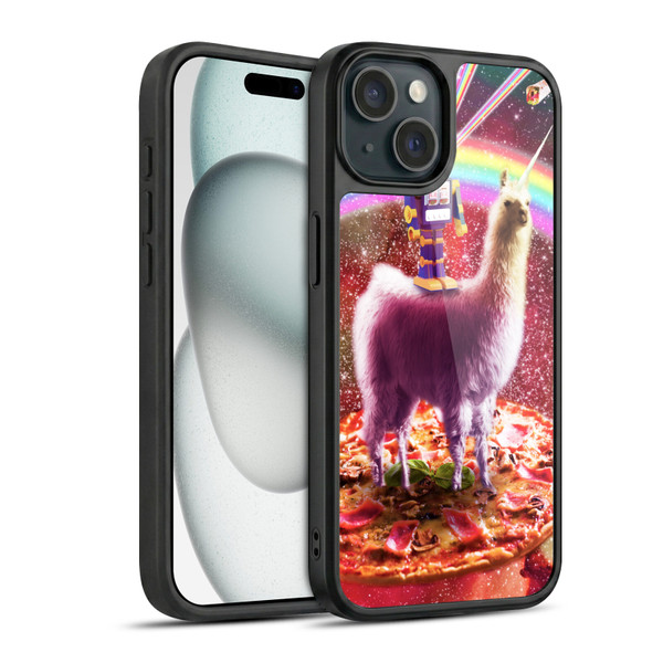 Random Galaxy Space Llama Robot & Pizza Gel Armour Case For Apple iPhone 15