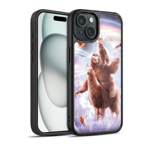 Random Galaxy Space Llama Sloth & Cat Lazer Eyes Gel Armour Case For Apple iPhone 15