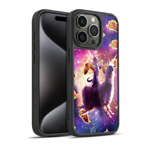 Random Galaxy Space Llama Warrior Cat & Tacos Gel Armour Case For Apple iPhone 15 Pro