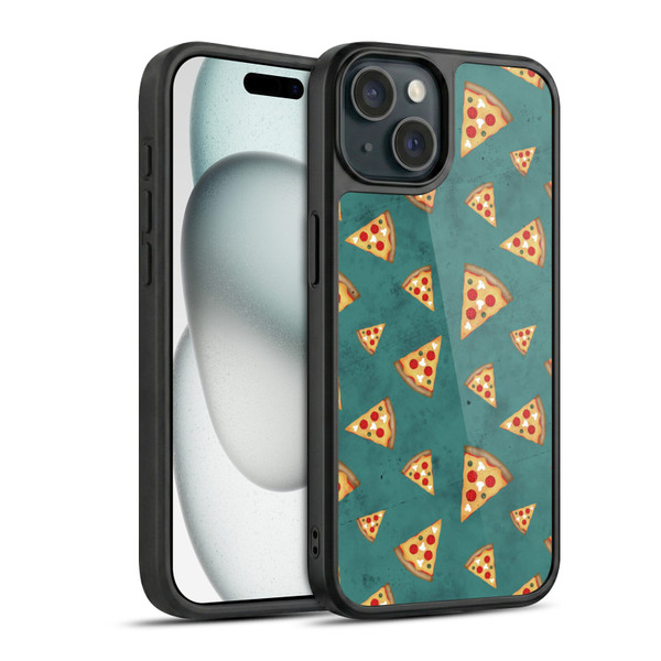 PLdesign Food Patterns Cool Fun Pizza Slices Teal Gel Armour Case For Apple iPhone 15