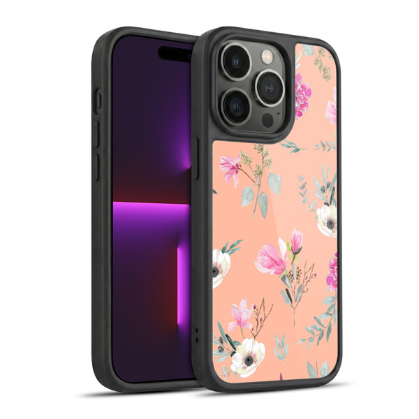 Anis Illustration Flower Pattern 2 Peach Gel Armour Case For Apple iPhone 14 Pro