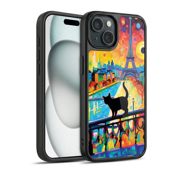 Michael David Ward Psychedelic Art Cat In Midnight Paris Gel Armour Case For Apple iPhone 15