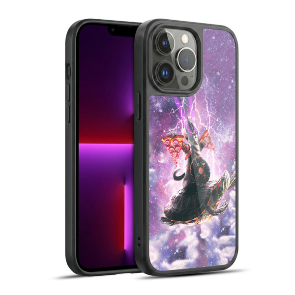 Random Galaxy Space Pizza Ride Lazer Cat Riding Turtle Gel Armour Case For Apple iPhone 13 Pro Max