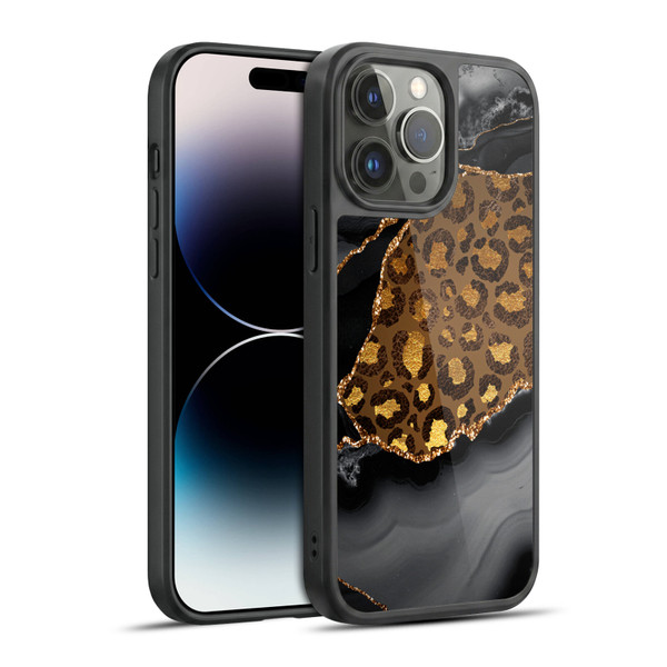 UtArt Wild Cat Marble Dark Gilded Leopard Gel Armour Case For Apple iPhone 14 Pro Max
