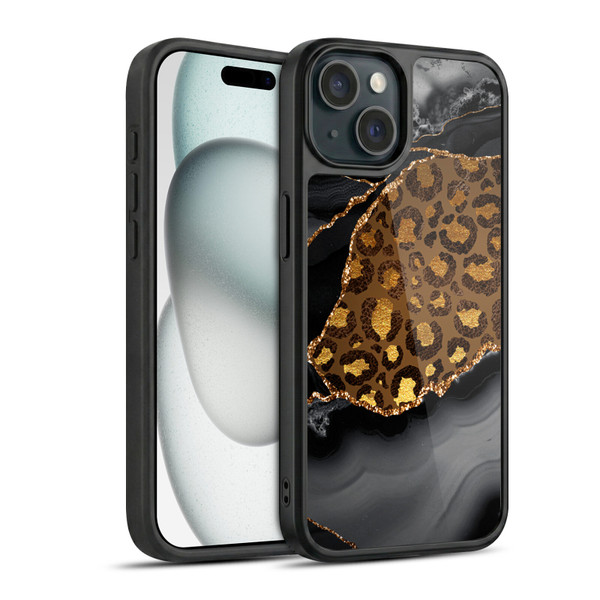 UtArt Wild Cat Marble Dark Gilded Leopard Gel Armour Case For Apple iPhone 15