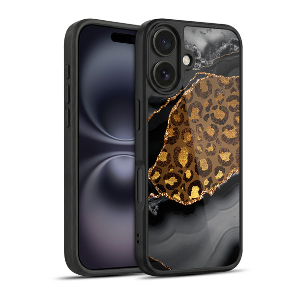 UtArt Wild Cat Marble Dark Gilded Leopard Gel Armour Case For Apple iPhone 16