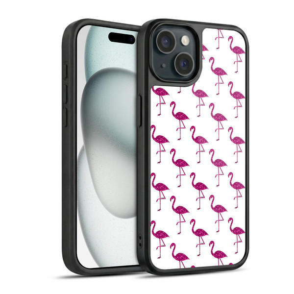 PLdesign Sparkly Flamingo Pink Pattern On White Gel Armour Case For Apple iPhone 15