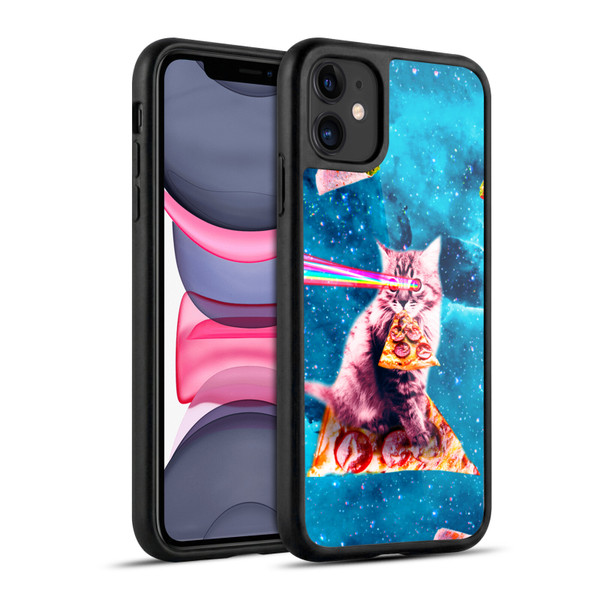 Random Galaxy Space Cat Lazer Eye & Pizza Gel Armour Case For Apple iPhone 11