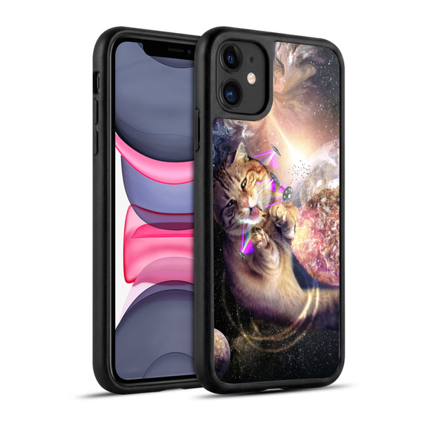 Random Galaxy Space Cat Reaching Big Pizza Gel Armour Case For Apple iPhone 11