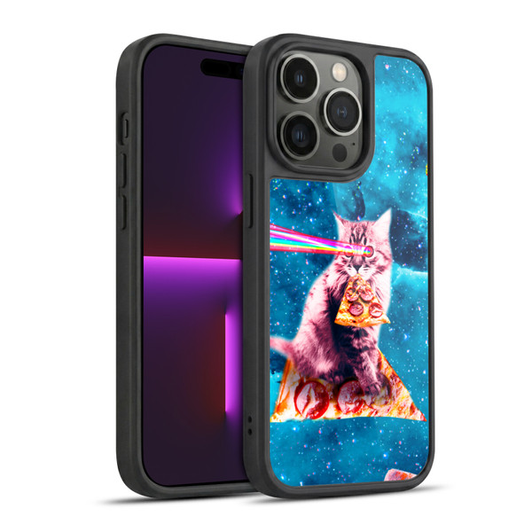 Random Galaxy Space Cat Lazer Eye & Pizza Gel Armour Case For Apple iPhone 14 Pro