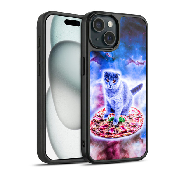 Random Galaxy Space Cat Blue Galaxy & Pizza Gel Armour Case For Apple iPhone 15