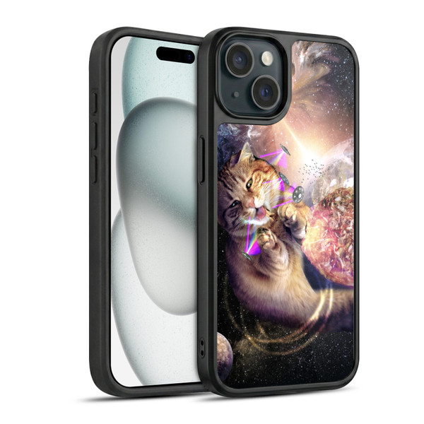 Random Galaxy Space Cat Reaching Big Pizza Gel Armour Case For Apple iPhone 15