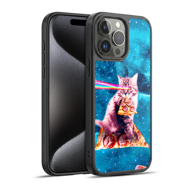 Random Galaxy Space Cat Lazer Eye & Pizza Gel Armour Case For Apple iPhone 15 Pro Max