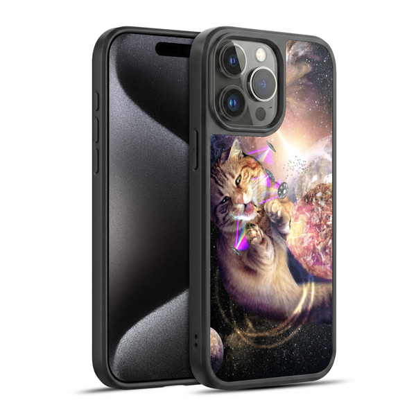 Random Galaxy Space Cat Reaching Big Pizza Gel Armour Case For Apple iPhone 15 Pro Max
