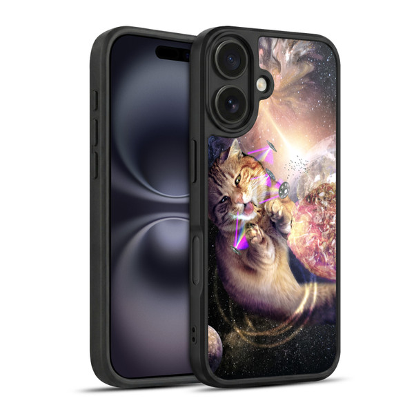 Random Galaxy Space Cat Reaching Big Pizza Gel Armour Case For Apple iPhone 16