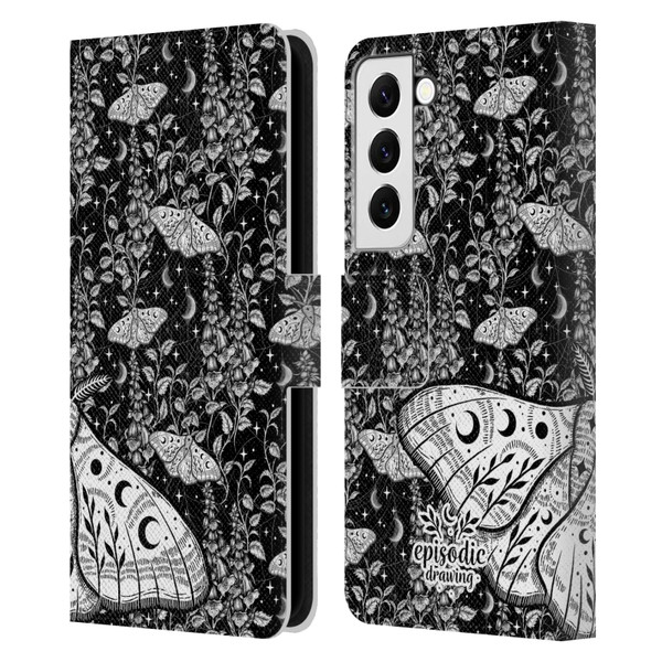 Episodic Drawing Moth Patterns White Leather Book Wallet Case Cover For Samsung Galaxy S22 5G