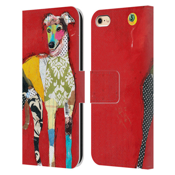 Michel Keck Dogs 2 Greyhound Leather Book Wallet Case Cover For Apple iPhone 6 / iPhone 6s