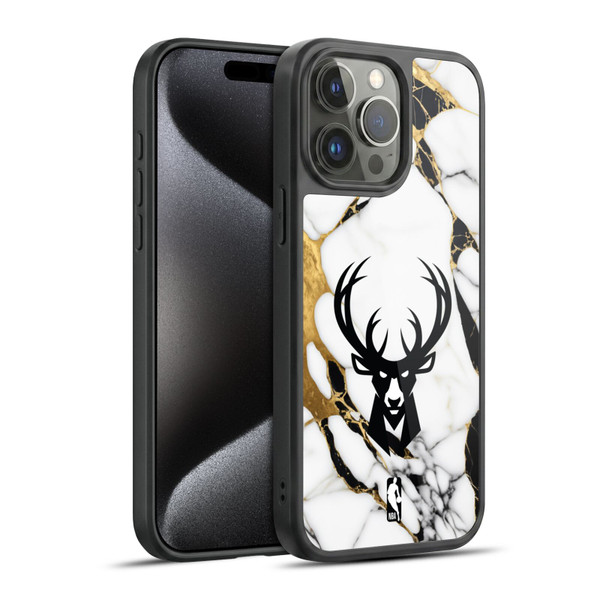 NBA Milwaukee Bucks White Marble Gel Armour Case For Apple iPhone 15 Pro Max