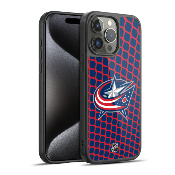 NHL Columbus Blue Jackets Net Pattern Gel Armour Case For Apple iPhone 15 Pro Max