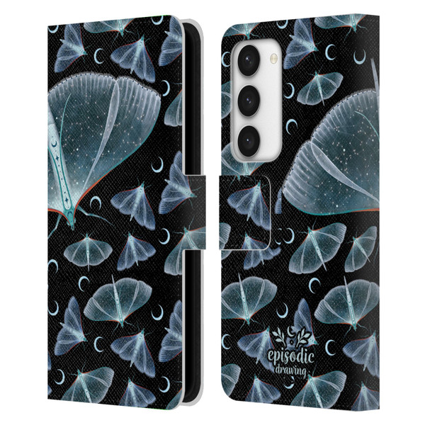 Episodic Drawing Moth Patterns Translucent Leather Book Wallet Case Cover For Samsung Galaxy S23 5G