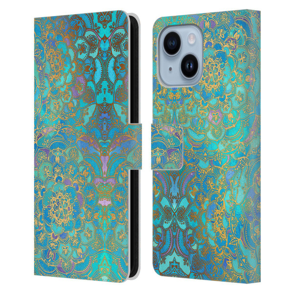 Micklyn Le Feuvre Mandala Sapphire and Jade Leather Book Wallet Case Cover For Apple iPhone 14 Plus