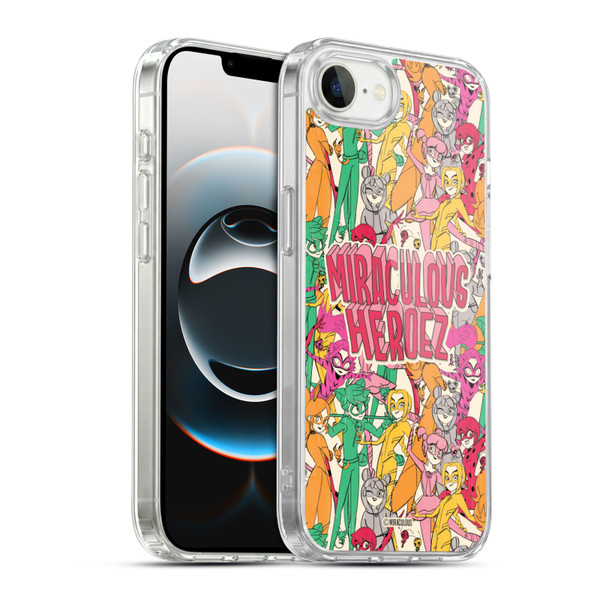 Miraculous Ladybug Sketches Heroes Pattern Soft Gel Case for Apple iPhone 16e / Apple iPhone 17e & MagSafe
