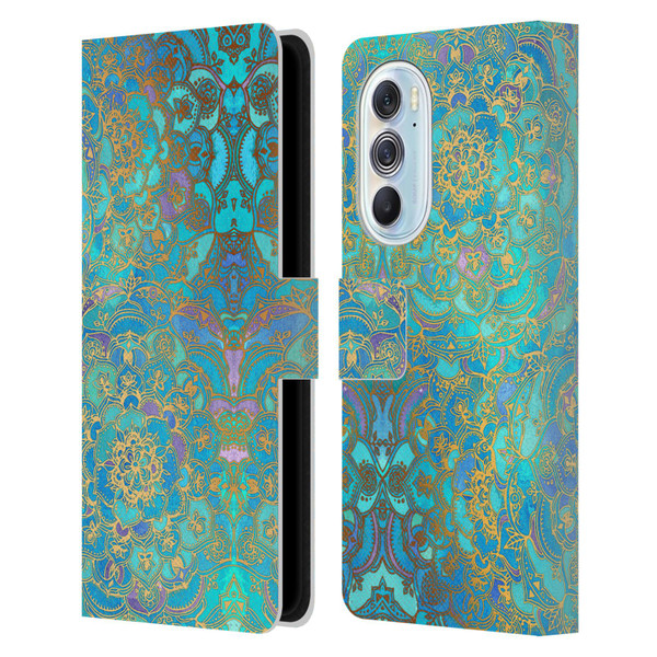 Micklyn Le Feuvre Mandala Sapphire and Jade Leather Book Wallet Case Cover For Motorola Edge X30