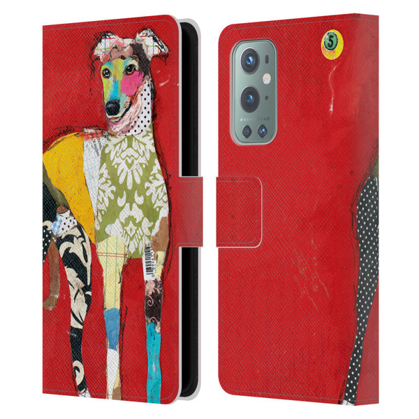 Michel Keck Dogs 2 Greyhound Leather Book Wallet Case Cover For OnePlus 9