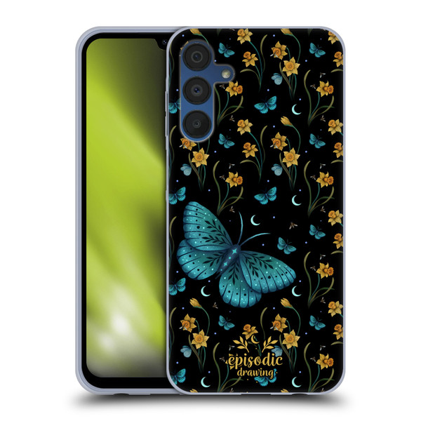 Episodic Drawing Moth Patterns Daffodil Flowers Soft Gel Case for Samsung Galaxy A15 & MagSafe