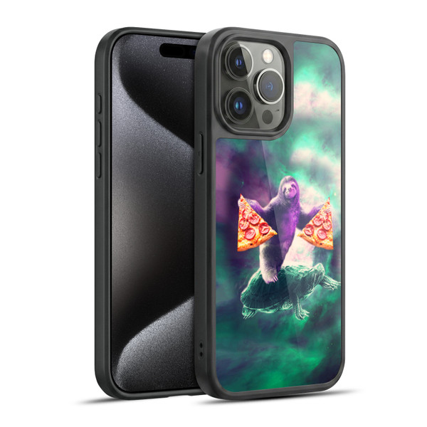 Random Galaxy Space Pizza Ride Sloth Riding Turtle Gel Armour Case For Apple iPhone 15 Pro Max