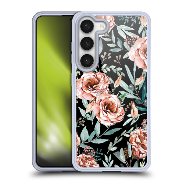 Anis Illustration Bloomers Black Soft Gel Case for Samsung Galaxy S23 5G & MagSafe