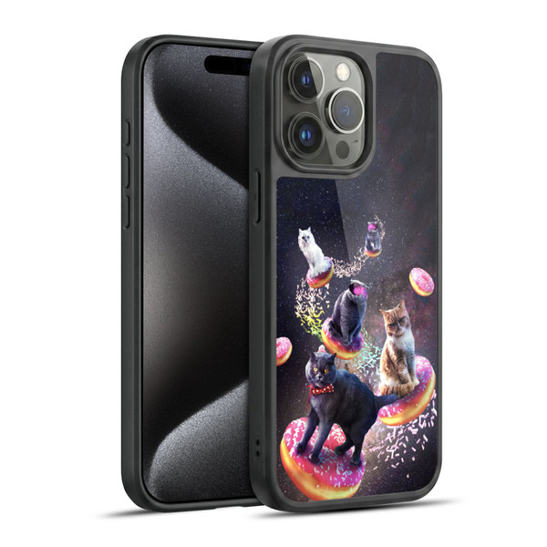 Random Galaxy Animals Space Cats Riding Donuts Gel Armour Case For Apple iPhone 15 Pro Max