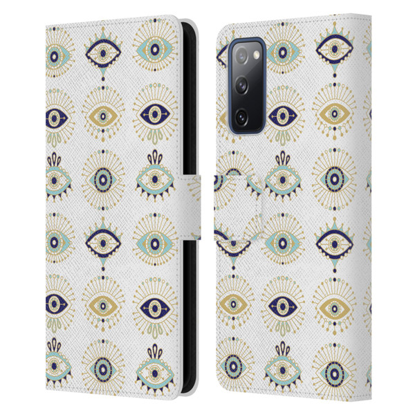 Cat Coquillette Linear White Evil Eyes Pattern Leather Book Wallet Case Cover For Samsung Galaxy S20 FE / 5G