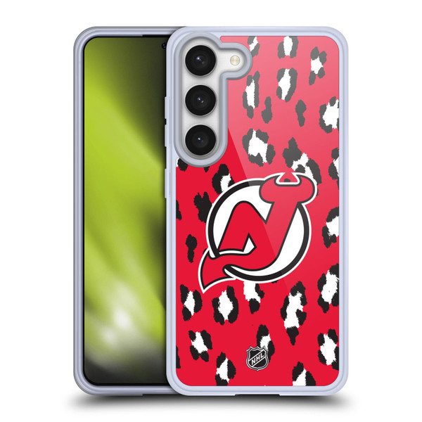 NHL New Jersey Devils Leopard Pattern Soft Gel Case for Samsung Galaxy S23 5G & MagSafe
