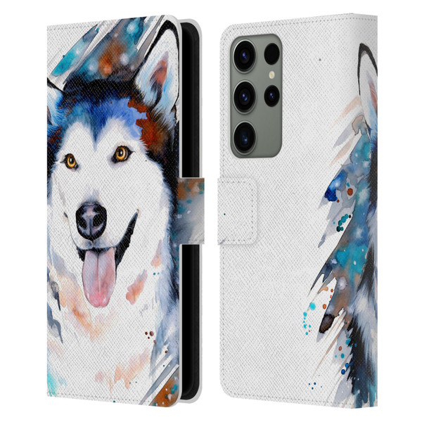 Pixie Cold Animals Husky Leather Book Wallet Case Cover For Samsung Galaxy S23 Ultra 5G