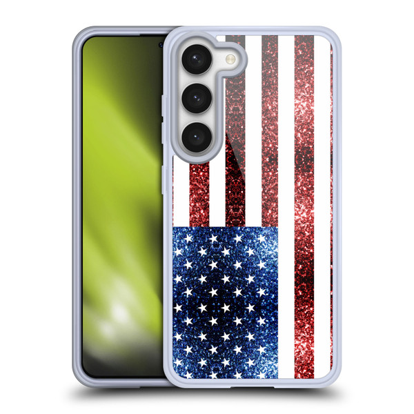 PLdesign Flags USA Glitters Soft Gel Case for Samsung Galaxy S23 5G & MagSafe