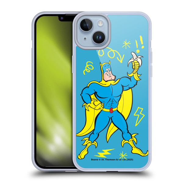 Beano Bananaman Graphics Blue Soft Gel Case for Apple iPhone 14 Plus & MagSafe
