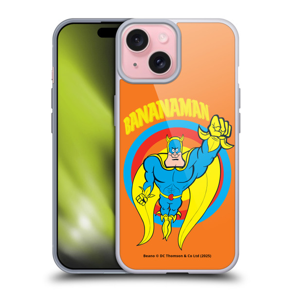 Beano Bananaman Graphics Fly Soft Gel Case for Apple iPhone 15 & MagSafe