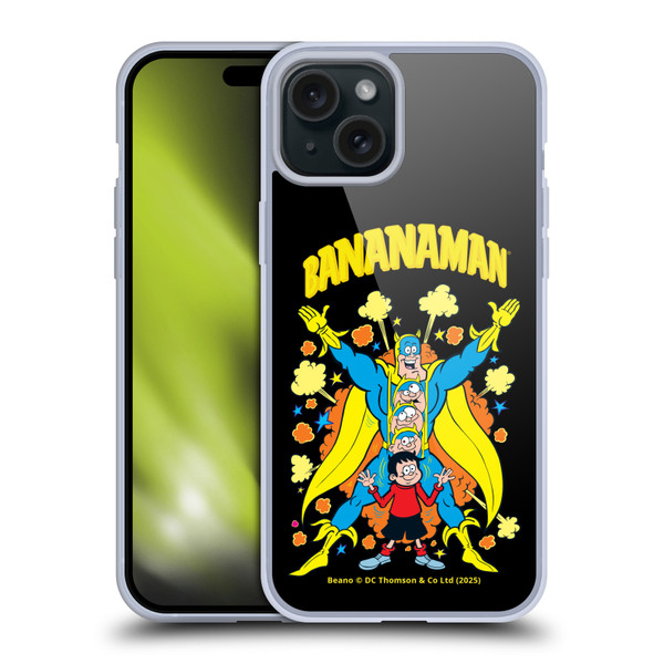 Beano Bananaman Graphics Characters Soft Gel Case for Apple iPhone 15 Plus & MagSafe