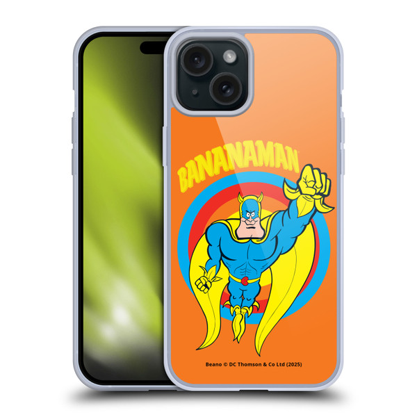 Beano Bananaman Graphics Fly Soft Gel Case for Apple iPhone 15 Plus & MagSafe