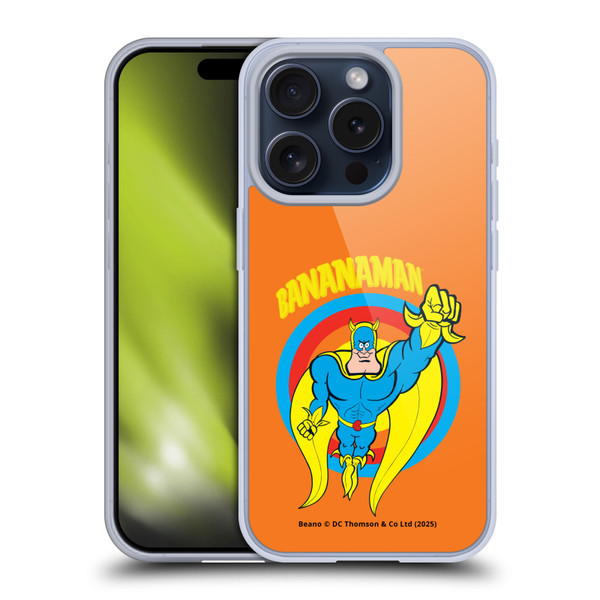 Beano Bananaman Graphics Fly Soft Gel Case for Apple iPhone 15 Pro & MagSafe
