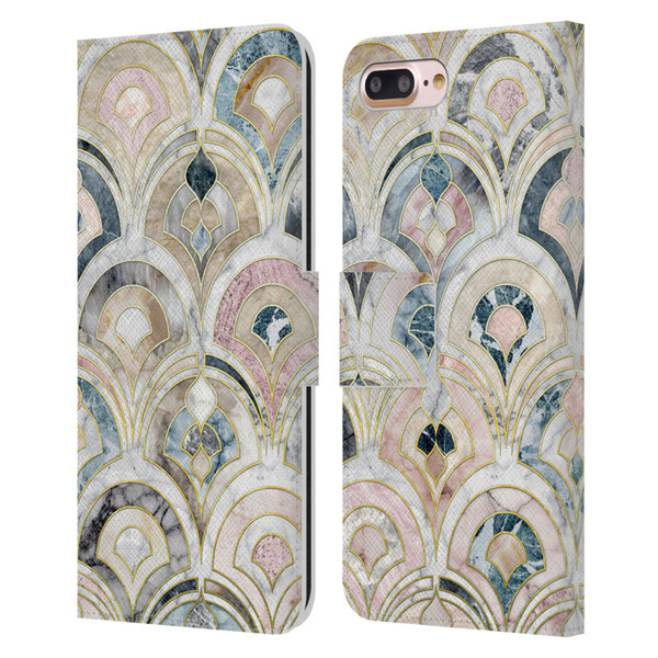 Micklyn Le Feuvre Marble Patterns Art Deco Tiles In Soft Pastels Leather Book Wallet Case Cover For Apple iPhone 7 Plus / iPhone 8 Plus
