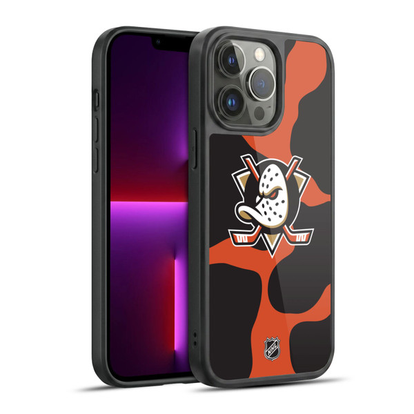 NHL Anaheim Ducks Cow Pattern Gel Armour Case For Apple iPhone 13 Pro Max
