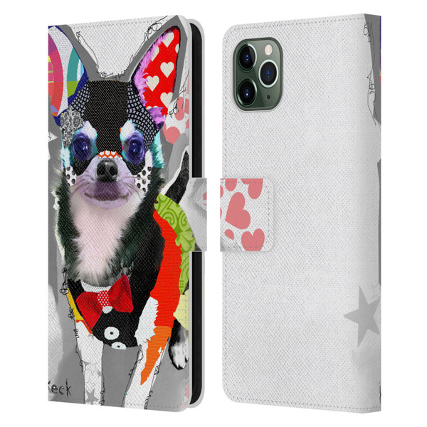 Michel Keck Dogs 3 Chihuahua Leather Book Wallet Case Cover For Apple iPhone 11 Pro Max