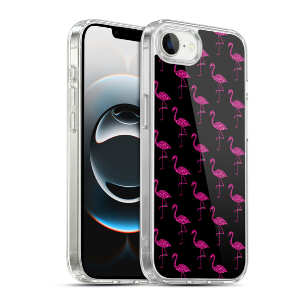 PLdesign Sparkly Flamingo Pink Pattern On Black Soft Gel Case for Apple iPhone 16e / Apple iPhone 17e & MagSafe