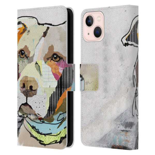 Michel Keck Dogs 3 Pit Bull Leather Book Wallet Case Cover For Apple iPhone 13